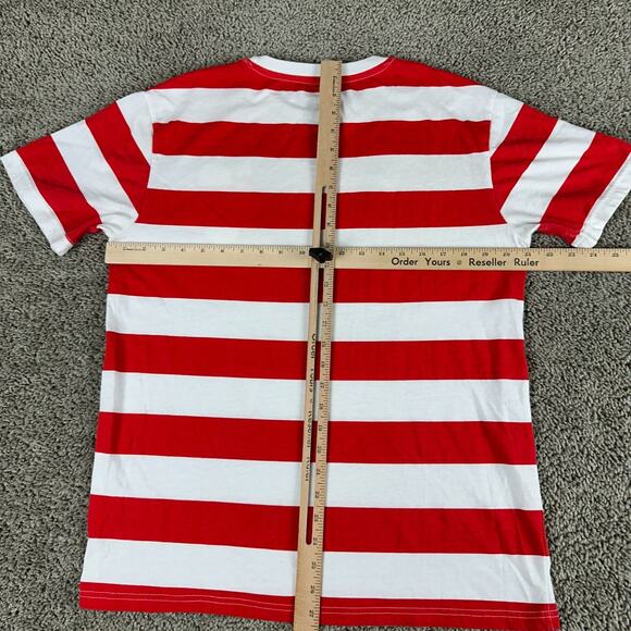 Where's Waldo Shirt Mens Medium Red White Striped Costume Short Sleeve - Picture 7 of 10